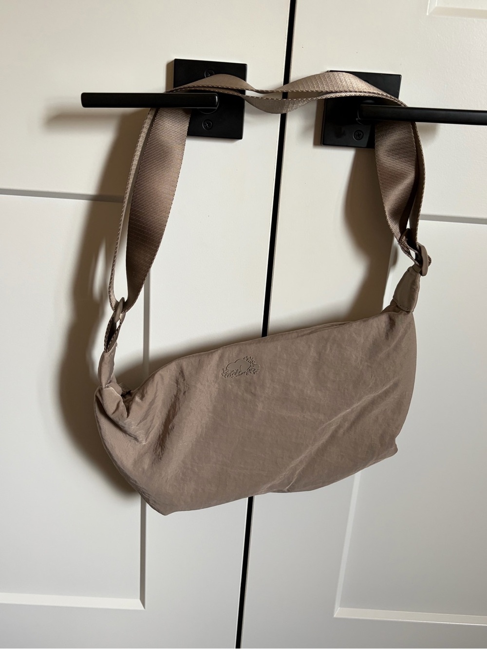 Roots Taupe Nylon Sling Bag with Wide Strap